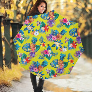 Lime Hawaiian Pineapple Pattern Print Foldable Umbrella