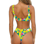 Lime Hawaiian Pineapple Pattern Print Front Bow Tie Bikini