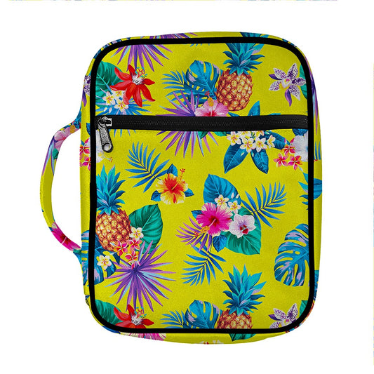 Lime Hawaiian Pineapple Pattern Print Front Pocket Bible Bag