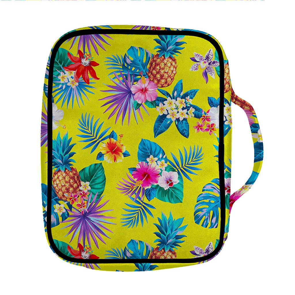 Lime Hawaiian Pineapple Pattern Print Front Pocket Bible Bag