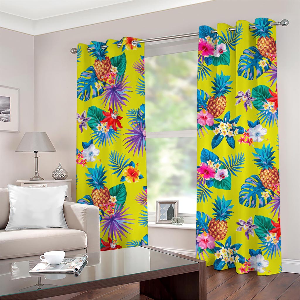 Lime Hawaiian Pineapple Pattern Print Grommet Curtains