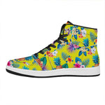 Lime Hawaiian Pineapple Pattern Print High Top Leather Sneakers