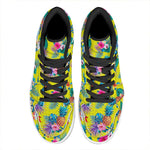 Lime Hawaiian Pineapple Pattern Print High Top Leather Sneakers