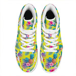 Lime Hawaiian Pineapple Pattern Print High Top Leather Sneakers