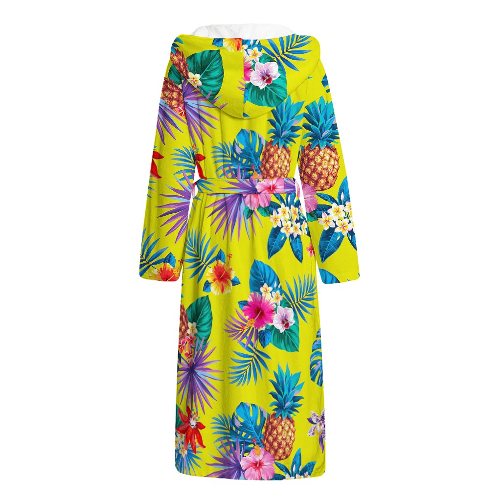 Lime Hawaiian Pineapple Pattern Print Hooded Bathrobe