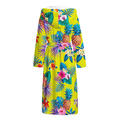 Lime Hawaiian Pineapple Pattern Print Hooded Bathrobe