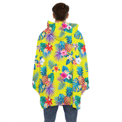 Lime Hawaiian Pineapple Pattern Print Hoodie Blanket