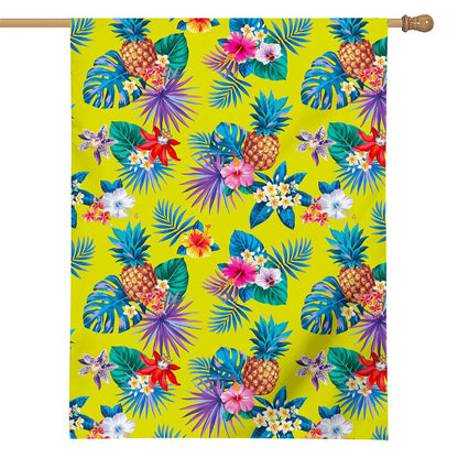 Lime Hawaiian Pineapple Pattern Print House Flag