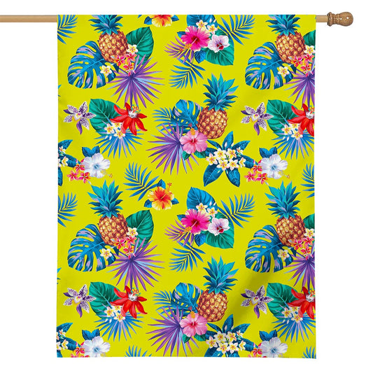 Lime Hawaiian Pineapple Pattern Print House Flag