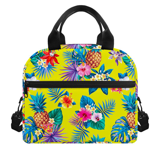 Lime Hawaiian Pineapple Pattern Print Insulated Lunch Bag
