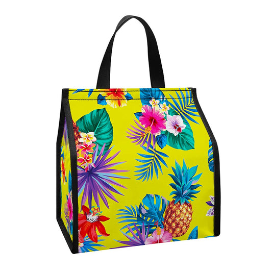 Lime Hawaiian Pineapple Pattern Print Insulated Lunch Tote