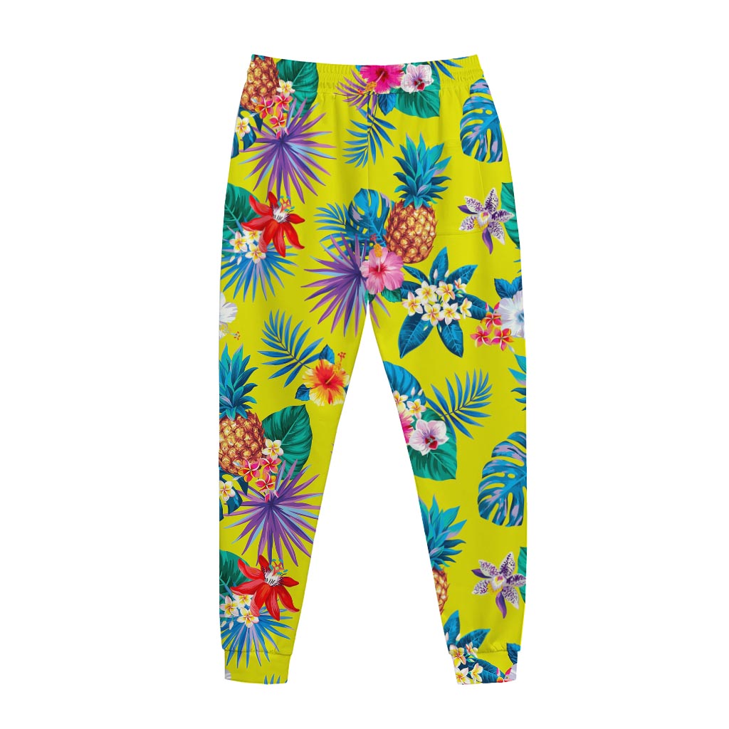 Lime Hawaiian Pineapple Pattern Print Jogger Pants