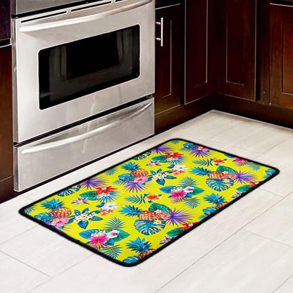 Lime Hawaiian Pineapple Pattern Print Kitchen Mat