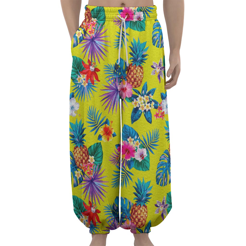 Lime Hawaiian Pineapple Pattern Print Lantern Pants