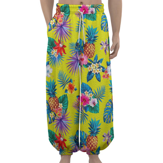 Lime Hawaiian Pineapple Pattern Print Lantern Pants