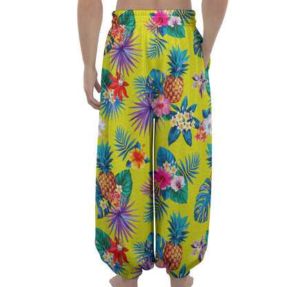 Lime Hawaiian Pineapple Pattern Print Lantern Pants