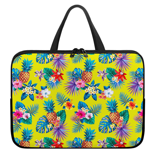 Lime Hawaiian Pineapple Pattern Print Laptop Sleeve With Handle