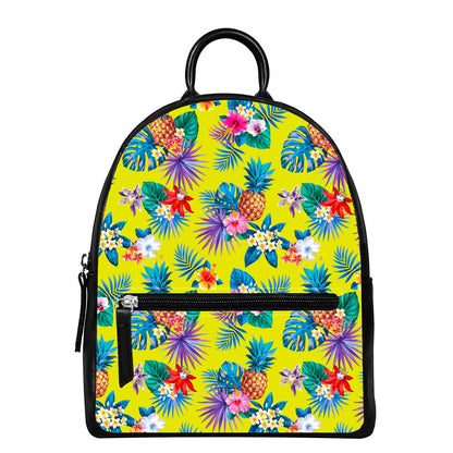 Lime Hawaiian Pineapple Pattern Print Leather Backpack