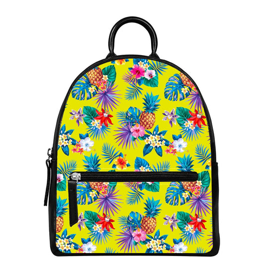 Lime Hawaiian Pineapple Pattern Print Leather Backpack