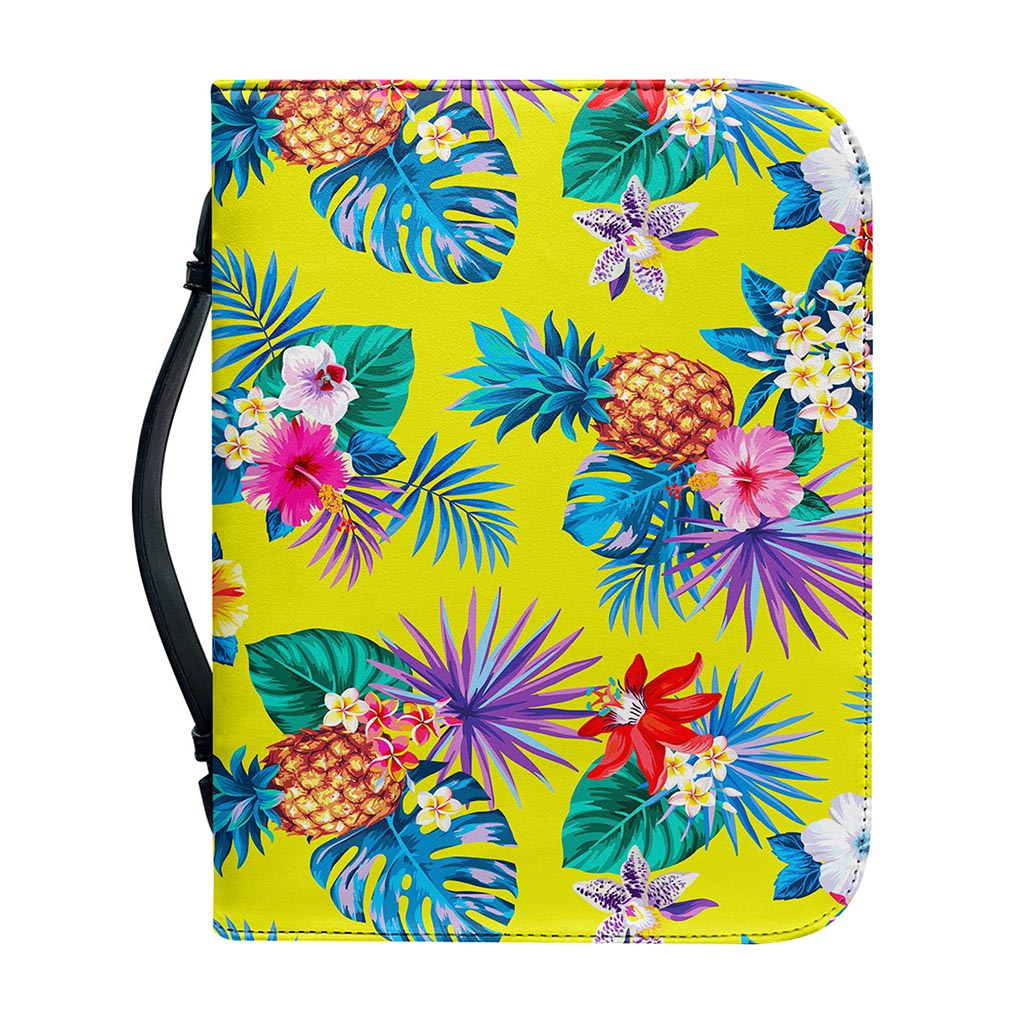 Lime Hawaiian Pineapple Pattern Print Leather Bible Cover