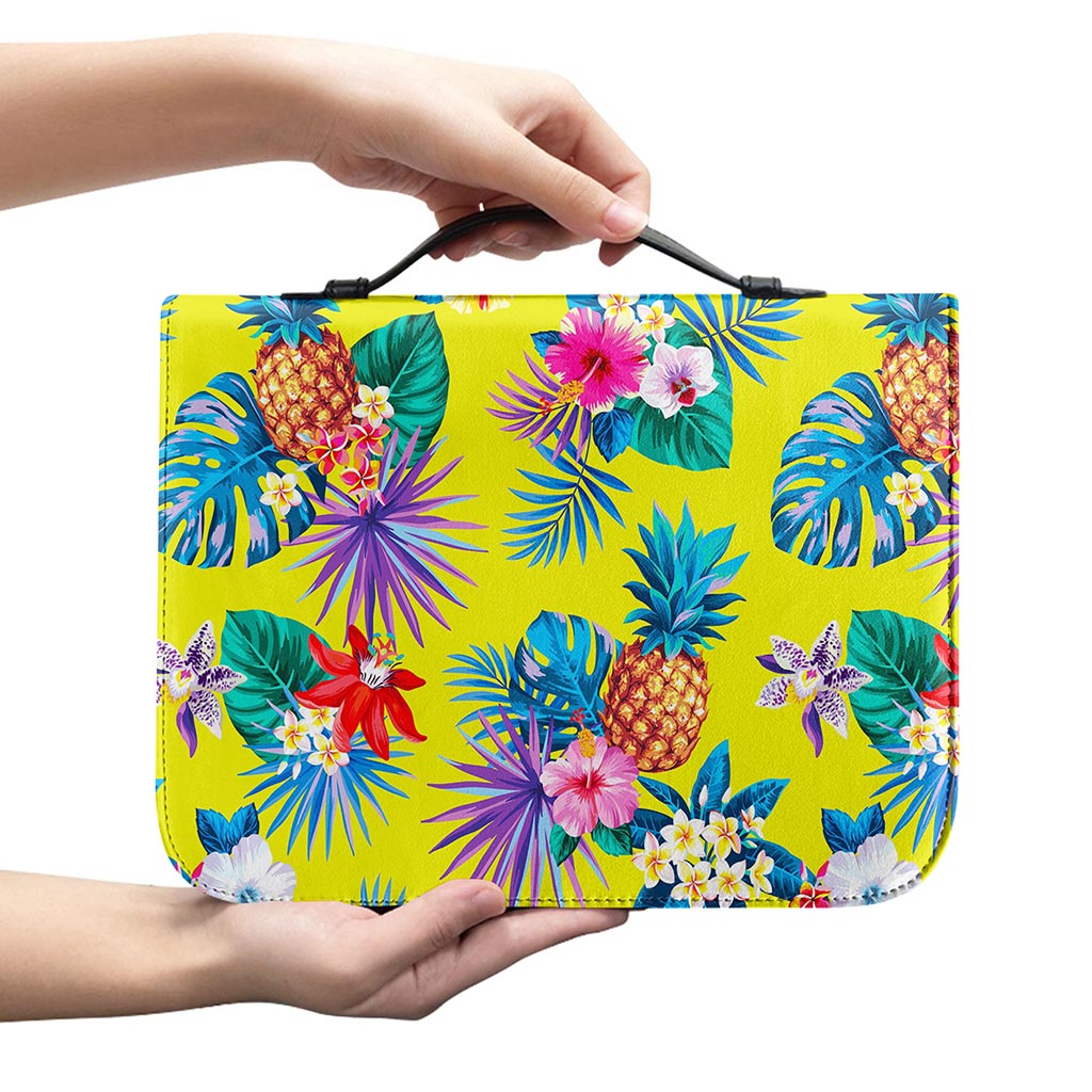 Lime Hawaiian Pineapple Pattern Print Leather Bible Cover