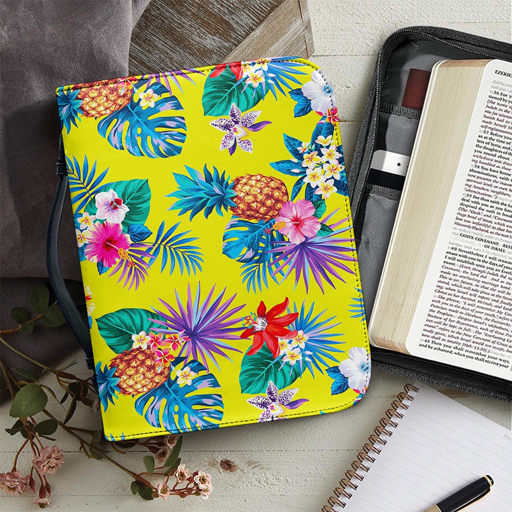 Lime Hawaiian Pineapple Pattern Print Leather Bible Cover