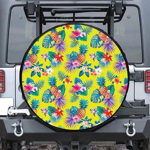 Lime Hawaiian Pineapple Pattern Print Leather Spare Tire Cover