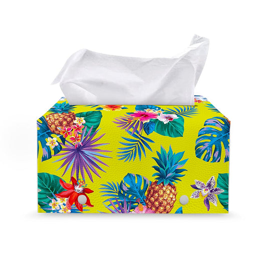 Lime Hawaiian Pineapple Pattern Print Leather Tissue Box Cover