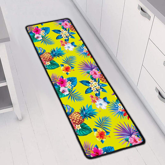 Lime Hawaiian Pineapple Pattern Print Long Kitchen Mat