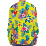Lime Hawaiian Pineapple Pattern Print Long Sleeve Baseball Jersey