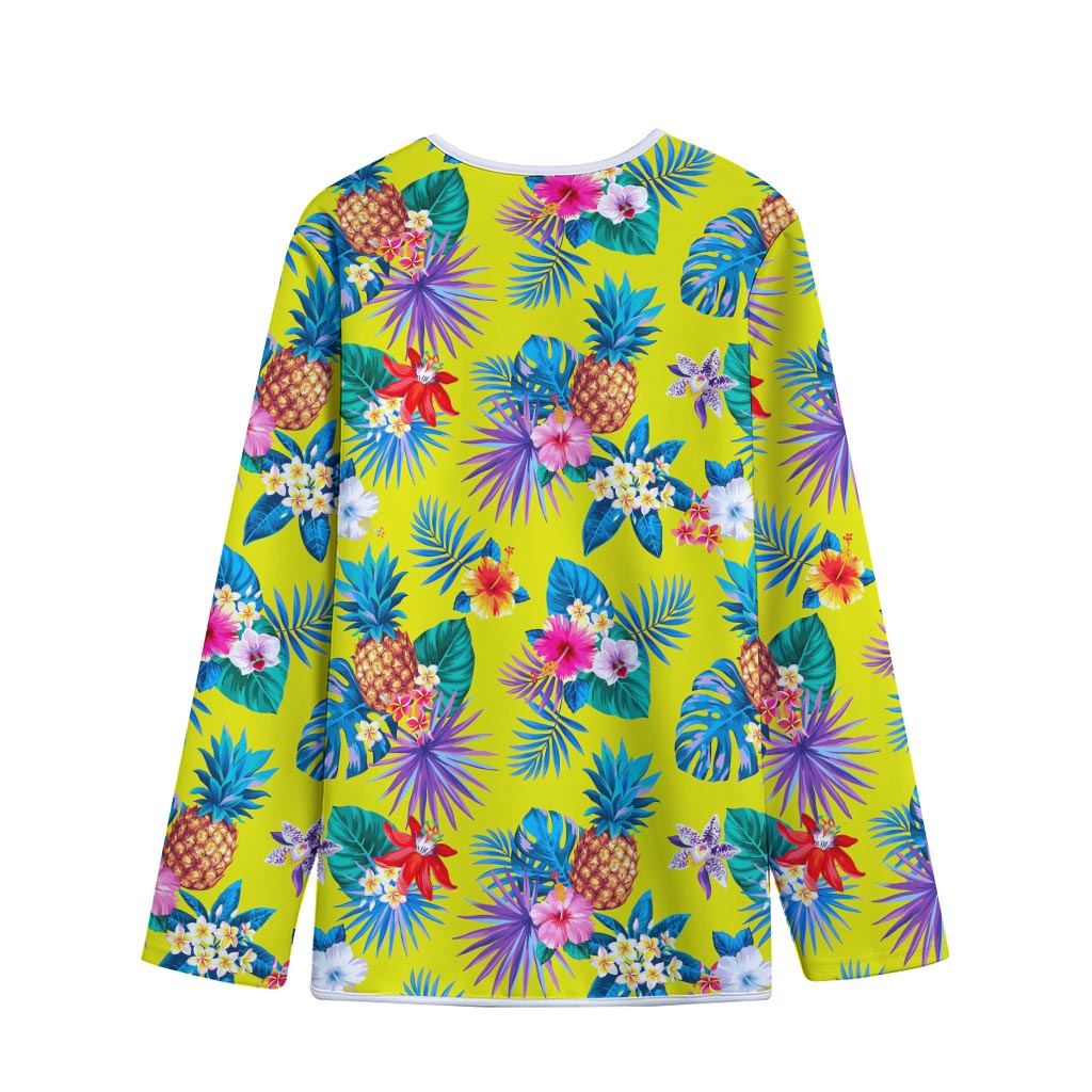 Lime Hawaiian Pineapple Pattern Print Long Sleeve Short Coat