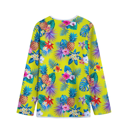Lime Hawaiian Pineapple Pattern Print Long Sleeve Short Coat