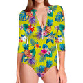 Lime Hawaiian Pineapple Pattern Print Long Sleeve Swimsuit