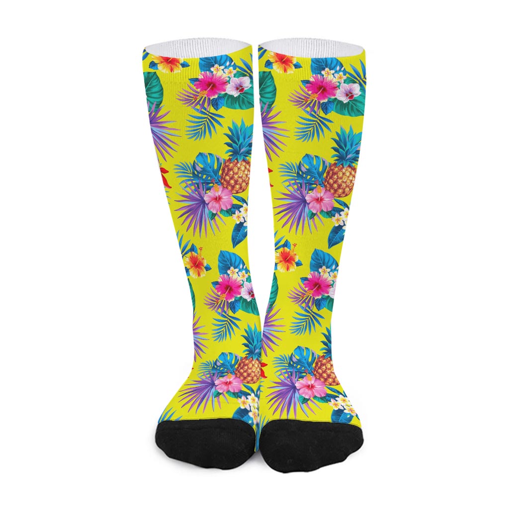 Lime Hawaiian Pineapple Pattern Print Long Socks