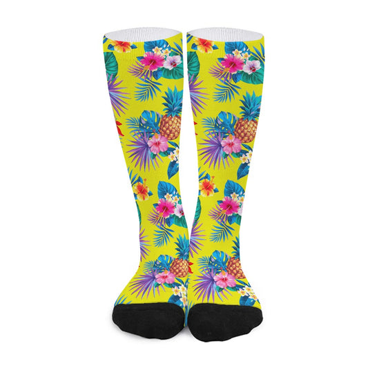 Lime Hawaiian Pineapple Pattern Print Long Socks