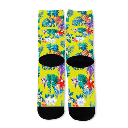 Lime Hawaiian Pineapple Pattern Print Long Socks