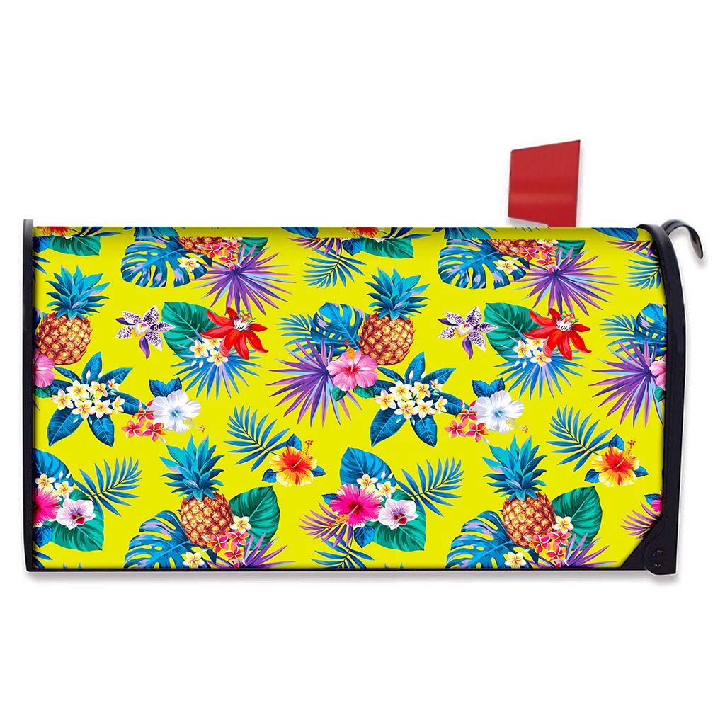 Lime Hawaiian Pineapple Pattern Print Mailbox Cover