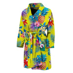 Lime Hawaiian Pineapple Pattern Print Men's Bathrobe