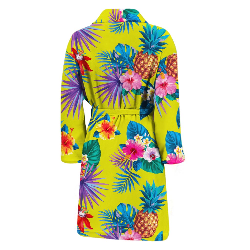 Lime Hawaiian Pineapple Pattern Print Men's Bathrobe