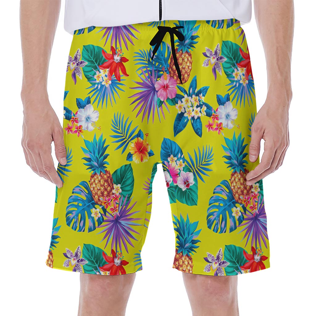 Lime Hawaiian Pineapple Pattern Print Men's Beach Shorts