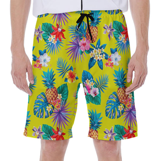 Lime Hawaiian Pineapple Pattern Print Men's Beach Shorts