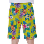 Lime Hawaiian Pineapple Pattern Print Men's Beach Shorts