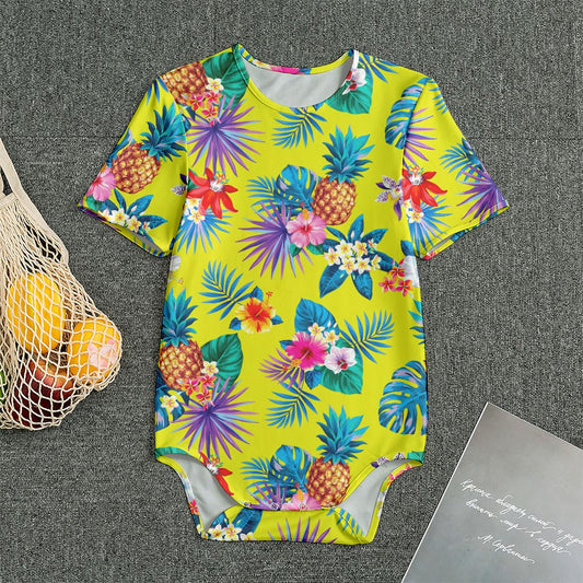 Lime Hawaiian Pineapple Pattern Print Men's Bodysuit