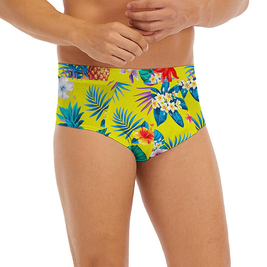 Lime Hawaiian Pineapple Pattern Print Men's Briefs