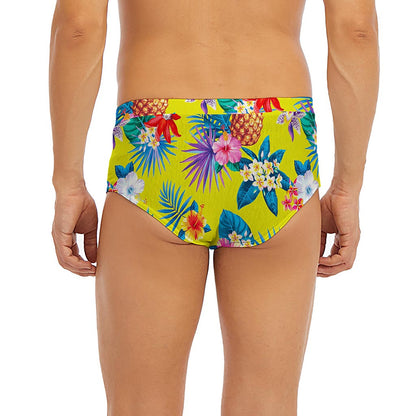 Lime Hawaiian Pineapple Pattern Print Men's Briefs