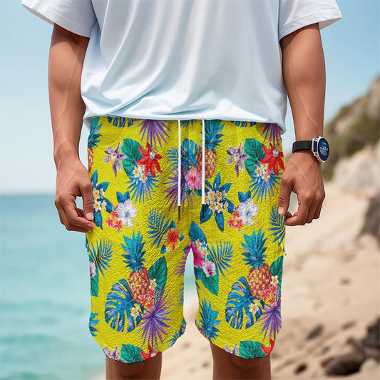 Lime Hawaiian Pineapple Pattern Print Men's Cargo Shorts