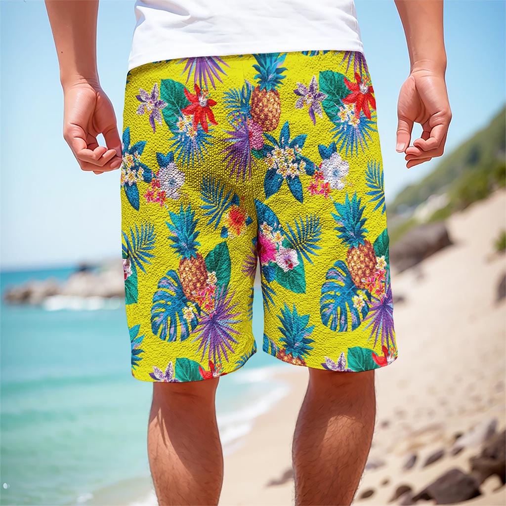 Lime Hawaiian Pineapple Pattern Print Men's Cargo Shorts