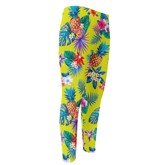 Lime Hawaiian Pineapple Pattern Print Men's Compression Pants