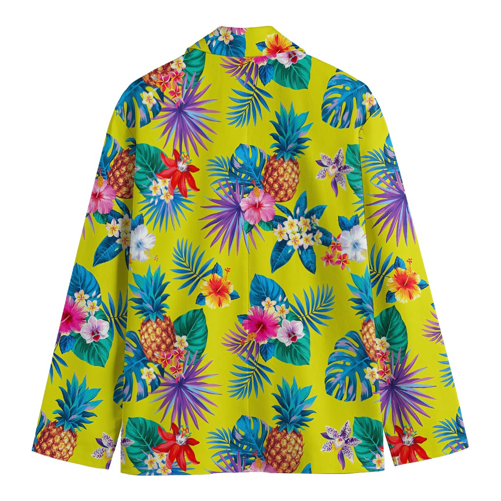 Lime Hawaiian Pineapple Pattern Print Men's Cotton Blazer