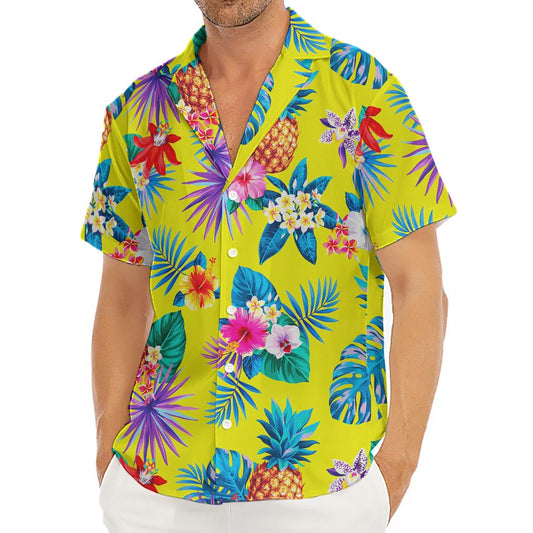 Lime Hawaiian Pineapple Pattern Print Men's Deep V-Neck Shirt